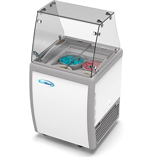 Koolmore KM-26FG 26 inch Commercial Ice Cream Dipping Cabinet Display Case with Sneeze Guard, 4 Large Displayed Tubs, Sliding Glass Door, [5.7 Cu. Ft.] 