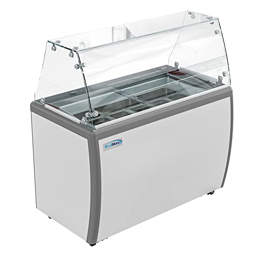KoolMore KM-GDC-49SD-FG Commercial Gelato Dipping Cabinet with Protective Sneeze Guard, Clear Display Case with a Large 9-Pan Capacity, Rolling Wheels and Lockable Breaks