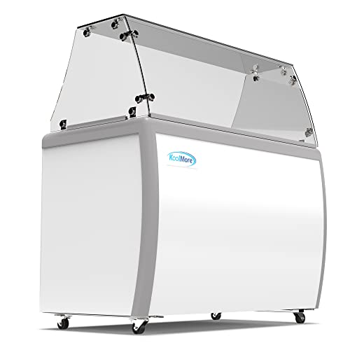 Koolmore KM-ICD-49SD-FG 49 inch Commercial Ice Cream Dipping Cabinet Display Case with Sneeze Guard, 8 Large Displayed Tubs, 6 Storing Tube, Sliding Glass Door [13 Cu. Ft.] 