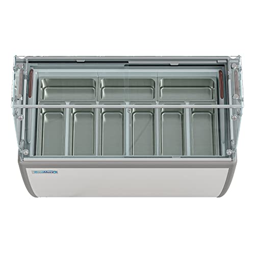KoolMore KM-GDC-49SD-FG Commercial Gelato Dipping Cabinet with Protective Sneeze Guard, Clear Display Case with a Large 9-Pan Capacity, Rolling Wheels and Lockable Breaks