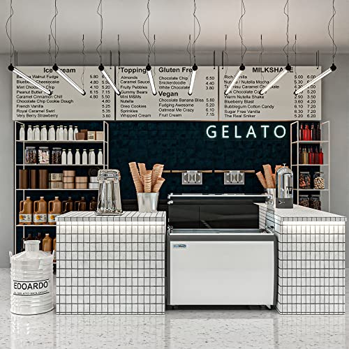 KoolMore KM-GDC-49SD-FG Commercial Gelato Dipping Cabinet with Protective Sneeze Guard, Clear Display Case with a Large 9-Pan Capacity, Rolling Wheels and Lockable Breaks