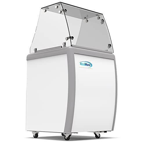 Koolmore KM-26FG 26 inch Commercial Ice Cream Dipping Cabinet Display Case with Sneeze Guard, 4 Large Displayed Tubs, Sliding Glass Door, [5.7 Cu. Ft.] 