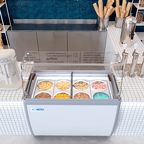 Koolmore KM-ICD-49SD-FG 49 inch Commercial Ice Cream Dipping Cabinet Display Case with Sneeze Guard, 8 Large Displayed Tubs, 6 Storing Tube, Sliding Glass Door [13 Cu. Ft.] 