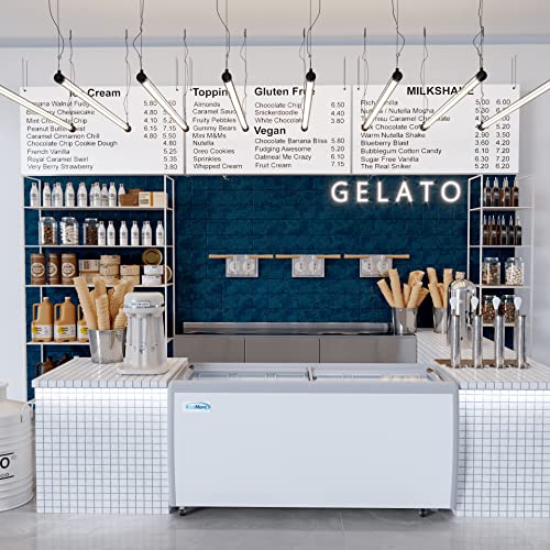 Koolmore KM-ICD-71SD 70 inch Commercial Ice Cream Dipping Cabinet Display Case, 12 Large Displayed Tubs, 10 Storing Tube, Sliding Glass Door, Rolling Wheels and Lockable Breaks [20 Cu. Ft.]  White