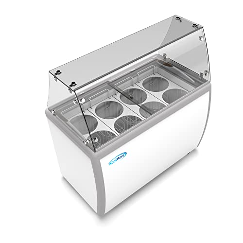 Koolmore KM-ICD-49SD-FG 49 inch Commercial Ice Cream Dipping Cabinet Display Case with Sneeze Guard, 8 Large Displayed Tubs, 6 Storing Tube, Sliding Glass Door [13 Cu. Ft.] 