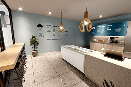 Koolmore KM-ICD-71SD 70 inch Commercial Ice Cream Dipping Cabinet Display Case, 12 Large Displayed Tubs, 10 Storing Tube, Sliding Glass Door, Rolling Wheels and Lockable Breaks [20 Cu. Ft.]  White