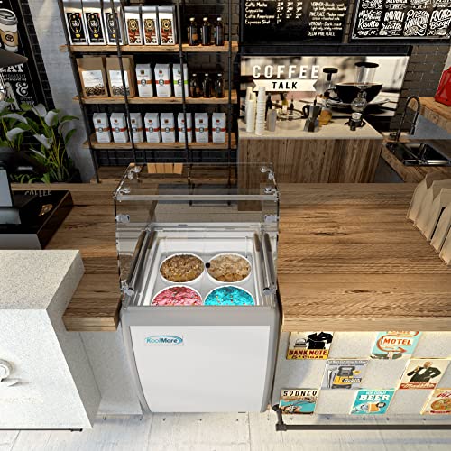 Koolmore KM-26FG 26 inch Commercial Ice Cream Dipping Cabinet Display Case with Sneeze Guard, 4 Large Displayed Tubs, Sliding Glass Door, [5.7 Cu. Ft.] 