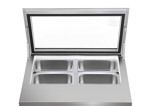 KoolMore AMZ1-GCDF-4P 31 in. Countertop Ice Cream Display case with 4 Pans and Glass Sneeze Guard in Stainless-Steel