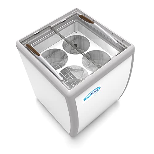 Koolmore KM-ICD-26SD 26 inch Commercial Ice Cream Dipping Cabinet Display Case, 4 Large Displayed Tubs, 2 Storing Tube, Sliding Glass Door, Rolling Wheels and Lockable Breaks [5.7 Cu. Ft.] White