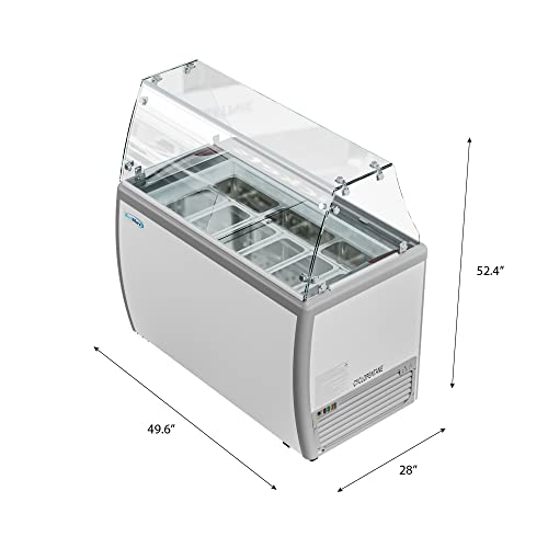 KoolMore KM-GDC-49SD-FG Commercial Gelato Dipping Cabinet with Protective Sneeze Guard, Clear Display Case with a Large 9-Pan Capacity, Rolling Wheels and Lockable Breaks