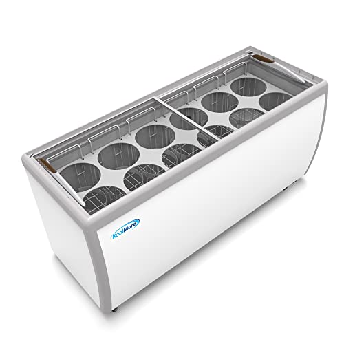 Koolmore KM-ICD-71SD 70 inch Commercial Ice Cream Dipping Cabinet Display Case, 12 Large Displayed Tubs, 10 Storing Tube, Sliding Glass Door, Rolling Wheels and Lockable Breaks [20 Cu. Ft.]  White