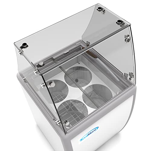 Koolmore KM-26FG 26 inch Commercial Ice Cream Dipping Cabinet Display Case with Sneeze Guard, 4 Large Displayed Tubs, Sliding Glass Door, [5.7 Cu. Ft.] 