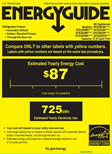 GE 36" GFE28GYNFS Energy Star French Door Refrigerator, 27.8 cu. ft