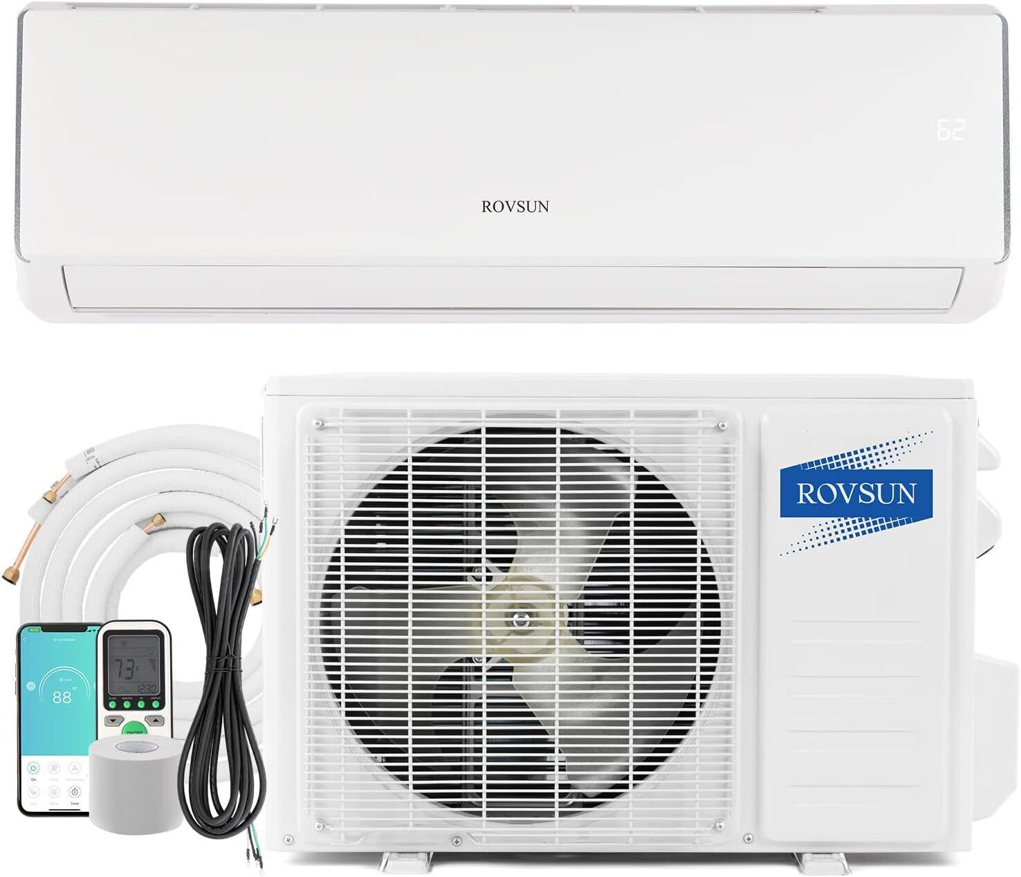 ROVSUN G46000640+G46000641 16500 BTU AC Ductless Mini Split Air Conditioner w/Heat Pump, Wifi, 230V
