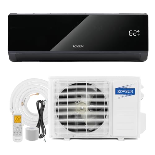 ROVSUN ‎AC-Black-12K-115V 12,000 BTU Mini Split Air Conditioner & Heater, 19 SEER 115V Energy Saving Inverter Ductless Wall AC Unit with Pre-Charged Condenser, Heat Pump & Installation Kit, Black