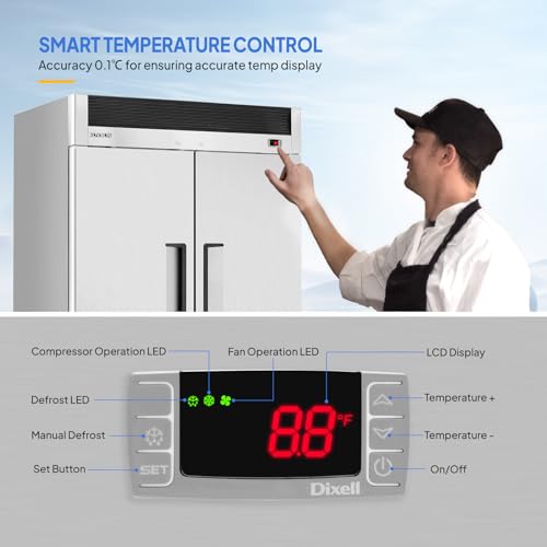 ROVSUN 54" W Commercial Refrigerator 12 Reach in Refrigerator, 49 Cu.Ft Commercial Fridge Cooler w/ 2 Door Auto Defrosting LED Light Adjustable Shelves for Restaurant Cafe Canteen ETL NSF Certified