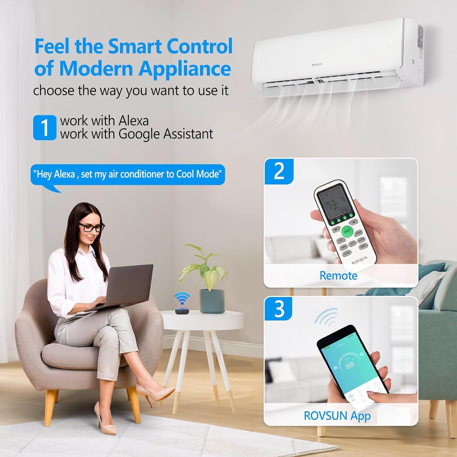 ROVSUN G46000640+G46000641 16500 BTU AC Ductless Mini Split Air Conditioner w/Heat Pump, Wifi, 230V