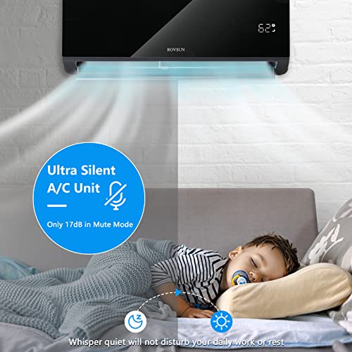 ROVSUN ‎AC-Black-12K-115V 12,000 BTU Mini Split Air Conditioner & Heater, 19 SEER 115V Energy Saving Inverter Ductless Wall AC Unit with Pre-Charged Condenser, Heat Pump & Installation Kit, Black