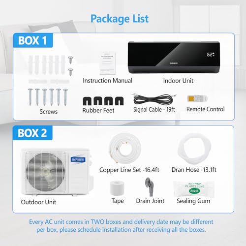 ROVSUN ‎AC-Black-12K-115V 12,000 BTU Mini Split Air Conditioner & Heater, 19 SEER 115V Energy Saving Inverter Ductless Wall AC Unit with Pre-Charged Condenser, Heat Pump & Installation Kit, Black