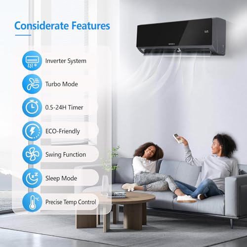 ROVSUN ‎AC-Black-12K-115V 12,000 BTU Mini Split Air Conditioner & Heater, 19 SEER 115V Energy Saving Inverter Ductless Wall AC Unit with Pre-Charged Condenser, Heat Pump & Installation Kit, Black
