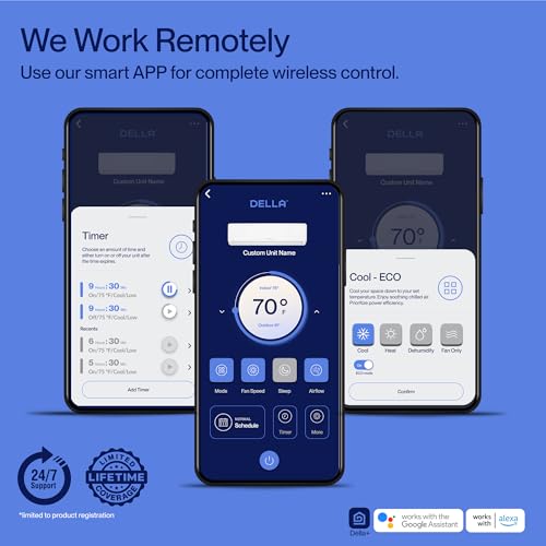 DELLA ‎12K1VR-20S-JA-I+O 12000 BTU Wifi Enabled Mini Split 20 SEER2 Cools Up to 550 Sq.Ft, 110-120V, Works with Alexa, Air Conditioner & Heater with 1 Ton Pre-Charged Heat Pump (R32 Refrigerant) (JA Series)