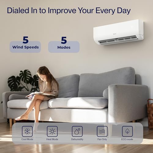 DELLA ‎12K1VR-20S-JA-I+O 12000 BTU Wifi Enabled Mini Split 20 SEER2 Cools Up to 550 Sq.Ft, 110-120V, Works with Alexa, Air Conditioner & Heater with 1 Ton Pre-Charged Heat Pump (R32 Refrigerant) (JA Series)