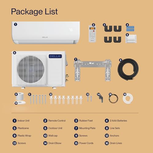 DELLA ‎12K1VR-20S-JA-I+O 12000 BTU Wifi Enabled Mini Split 20 SEER2 Cools Up to 550 Sq.Ft, 110-120V, Works with Alexa, Air Conditioner & Heater with 1 Ton Pre-Charged Heat Pump (R32 Refrigerant) (JA Series)