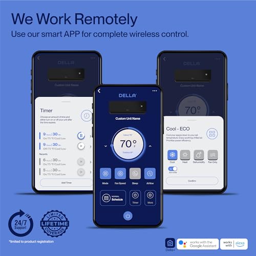 DELLA ‎18K2VR-17S-JPB-I+O 18000 BTU Energy Saving Mini Split Work with Alexa 19 SEER2 Cools Up to 1000 Sq.Ft Wifi Split AC & 1.5 Ton Heat Pump Ductless Pre-Charged Inverter System(JPB Series with R32 refrigerant)