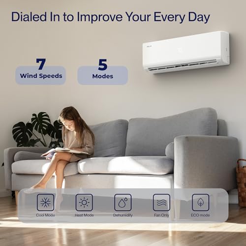 DELLA 048-TL-24K2V-19S-I+O 24000 BTU Wifi Mini Split Air Conditioner Work with Alexa Ductless Inverter System 19 SEER2 Cools Up to 1500 Sq.Ft, Energy Saving, with 2 Ton Heat Pump Pre-Charged and 16.4ft Installation Kits