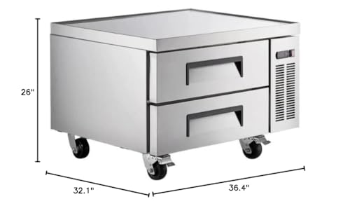PEAKCOLD IM36CB2 2-Drawer Refrigerated Chef Base, 36" - Commercial Undercounter Fridge with Stainless Steel Drawers, Adjustable Temperature, and Heavy-Duty Casters
