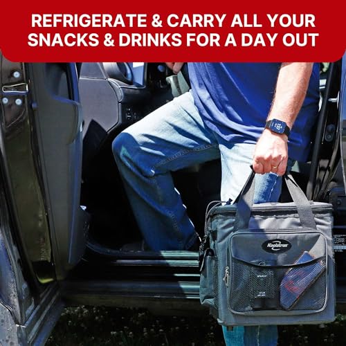 Koolatron Electric Portable Cooler Plug in 12V Car Cooler Bag, 26 qt (25 L) Black/Gray Soft-Sided Portable Car Fridge w/DC Power Cord, Adjustable Shoulder Strap, Cord Storage, Road Trip