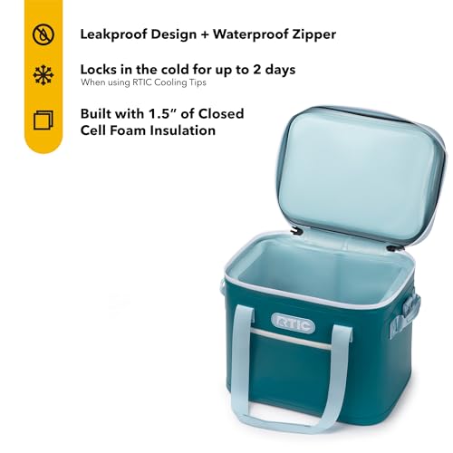 RTIC Soft Cooler 30 Can, Insulated Bag Portable Ice Chest Box for Lunch, Beach, Drink, Beverage, Travel, Camping, Picnic, Car, Trips, Floating Cooler Leak-Proof with Zipper, Deep Harbor