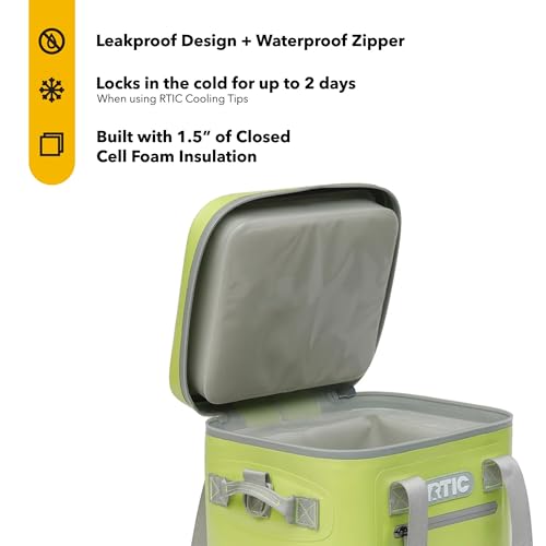 RTIC Soft Cooler 12 Can, Insulated Bag Portable Ice Chest Box for Lunch, Beach, Drink, Beverage, Travel, Camping, Picnic, Car, Trips, Floating Cooler Leak-Proof with Zipper, Citrus