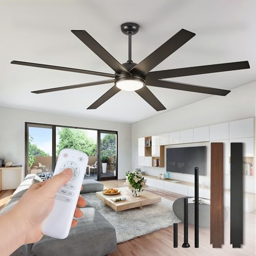 Fanbulous B0CRD9Z5SP 65 Inch Ceiling Fans with Lights and Remote, Black Indoor/Outdoor Ceiling Fan with Quiet Reversible DC Motor, 6 Speeds, 3CCT, 8 Blades Large Ceiling Fan for Living Room Bedroom Patio