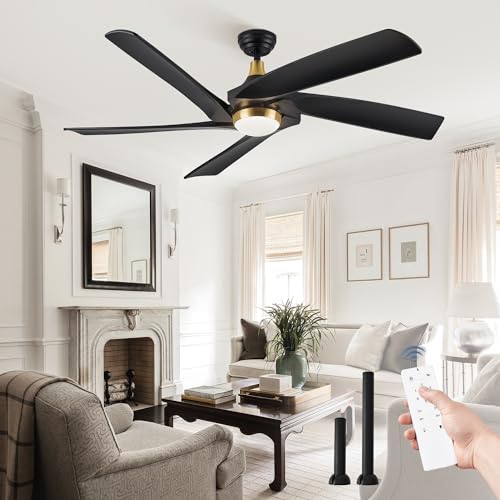Fanbulous 60 Inch Ceiling Fans with Lights and Remote,5 Blades Modern Large Ceiling Fan with 3CCT,6 Speed Reversible Quiet DC Motor,Black Indoor/Outdoor Ceiling Fan for Living Room,Bedroom,Patio
