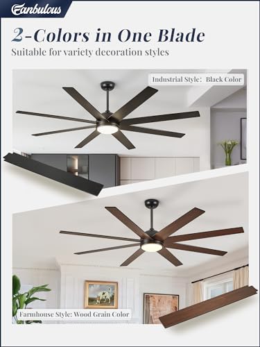 Fanbulous B0CRD9Z5SP 65 Inch Ceiling Fans with Lights and Remote, Black Indoor/Outdoor Ceiling Fan with Quiet Reversible DC Motor, 6 Speeds, 3CCT, 8 Blades Large Ceiling Fan for Living Room Bedroom Patio