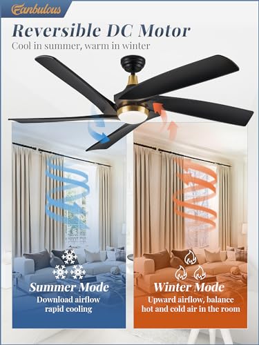 Fanbulous 60 Inch Ceiling Fans with Lights and Remote,5 Blades Modern Large Ceiling Fan with 3CCT,6 Speed Reversible Quiet DC Motor,Black Indoor/Outdoor Ceiling Fan for Living Room,Bedroom,Patio
