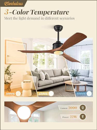 Fanbulous DMCF-01 52" Ceiling Fans with Lights and Remote Control, Flush Mount Ceiling Fan with 3 LED Colors,Outdoor Ceiling Fans with 2 Downrods 6-Speeds Reversible DC Motor for Patio Bedroom Living Room