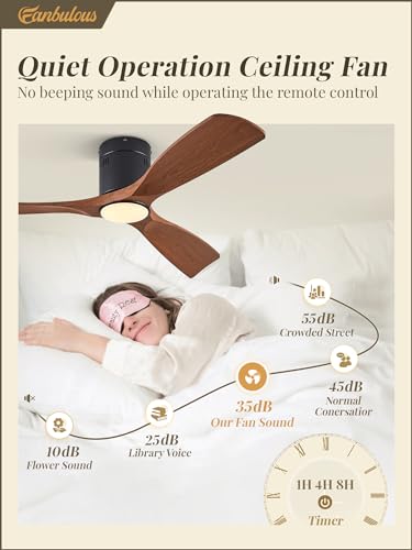 Fanbulous CF-2801 52" Ceiling Fans with Lights and Remote Control,Modern Flush Mount Ceiling Fan with 3 LED Colors,Outdoor Low Profile Ceiling Fans with 6-Speeds Timer DC Motor for Bedroom Living Room Patio