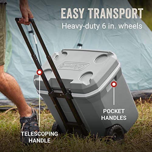Coleman 316 Series Insulated Portable Cooler with Heavy Duty Wheels, Leak-Proof Wheeled Cooler with 100+ Can Capacity, Keeps Ice for up to 5 Days, Great for Beach, Camping, Tailgating, Sports, & More
