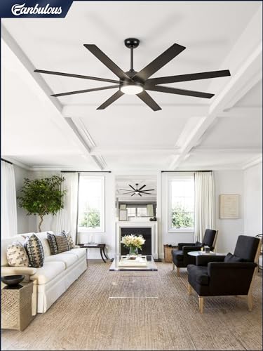 Fanbulous B0CRD9Z5SP 65 Inch Ceiling Fans with Lights and Remote, Black Indoor/Outdoor Ceiling Fan with Quiet Reversible DC Motor, 6 Speeds, 3CCT, 8 Blades Large Ceiling Fan for Living Room Bedroom Patio