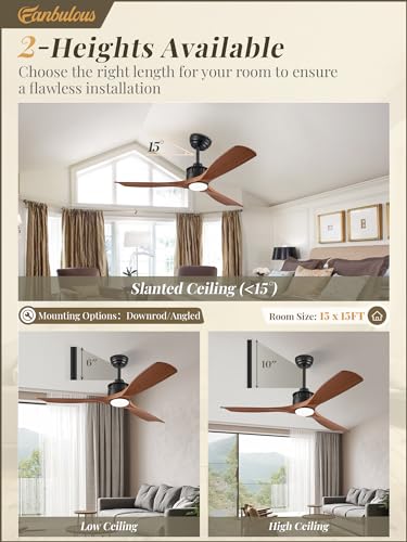 Fanbulous DMCF-01 52" Ceiling Fans with Lights and Remote Control, Flush Mount Ceiling Fan with 3 LED Colors,Outdoor Ceiling Fans with 2 Downrods 6-Speeds Reversible DC Motor for Patio Bedroom Living Room
