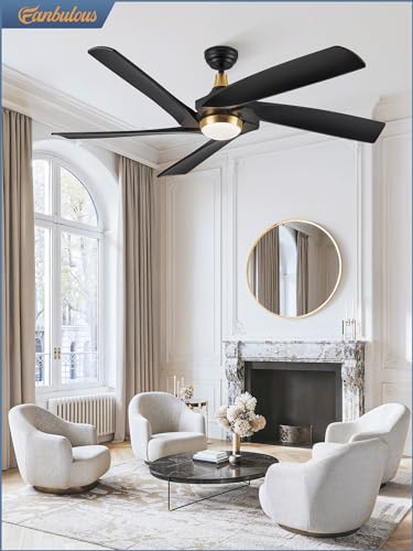 Fanbulous 60 Inch Ceiling Fans with Lights and Remote,5 Blades Modern Large Ceiling Fan with 3CCT,6 Speed Reversible Quiet DC Motor,Black Indoor/Outdoor Ceiling Fan for Living Room,Bedroom,Patio