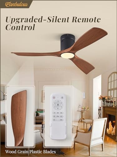 Fanbulous CF-2801 52" Ceiling Fans with Lights and Remote Control,Modern Flush Mount Ceiling Fan with 3 LED Colors,Outdoor Low Profile Ceiling Fans with 6-Speeds Timer DC Motor for Bedroom Living Room Patio