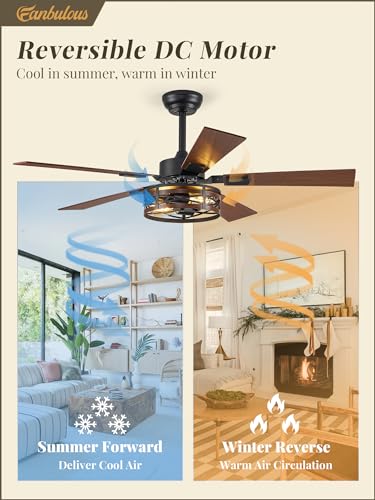 Fanbulous B0D1FYRN6Z Farmhouse Ceiling Fans with Light, 48 Inch Bedroom Ceiling Fan with Lights, 6-Speed Adjustable, Quiet and Reversible DC Motor, 5 Dual Finish Blades, Rustic Caged Ceiling Fan for Living Room