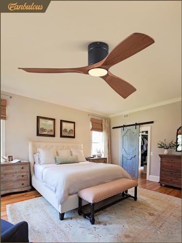 Fanbulous CF-2801 52" Ceiling Fans with Lights and Remote Control,Modern Flush Mount Ceiling Fan with 3 LED Colors,Outdoor Low Profile Ceiling Fans with 6-Speeds Timer DC Motor for Bedroom Living Room Patio