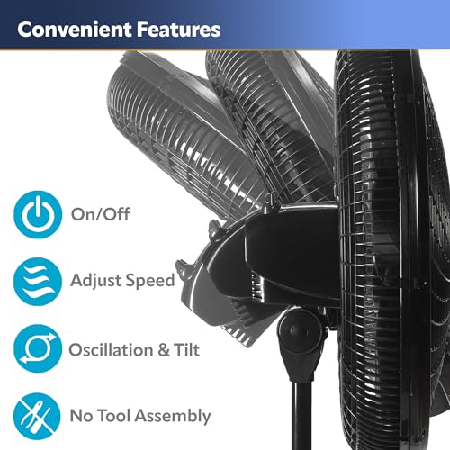 Lasko 1827 Oscillating Pedestal Fan, Adjustable Height, 3 Speeds, for Bedroom, Living Room, Home Office and College Dorm Room, 18", Black