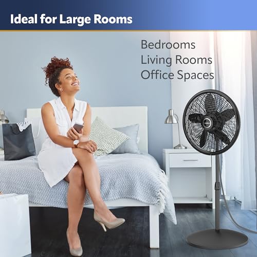 Lasko 1827 Oscillating Pedestal Fan, Adjustable Height, 3 Speeds, for Bedroom, Living Room, Home Office and College Dorm Room, 18", Black