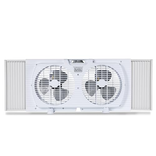 BLACK+DECKER BFW9M 9" Dual Window Fan for Window Screen with 2 Speed Settings, Twin Window Fan with Mechanical Controls and Removable Legs, Horizontal Cooling Fan for Window