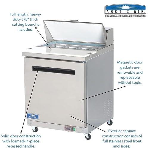 Arctic Air AMT28R 28-Inch 1-Door Mega Top Refrigerated Sandwich/Salad Prep Table With Refrigerated Base, 115v, Silver